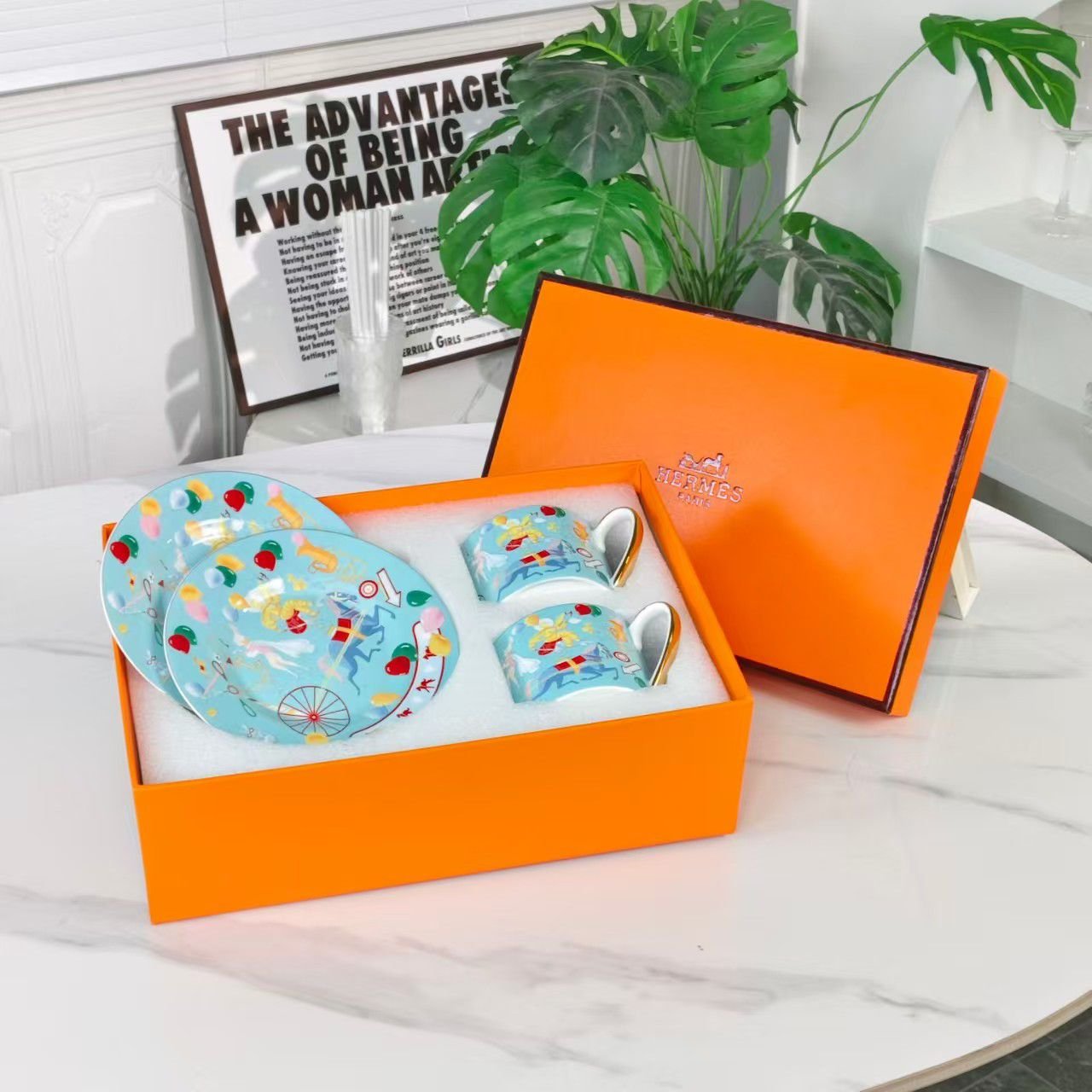 Hermes Blue Tea set of two cups plus saucers - Image 3 of 3